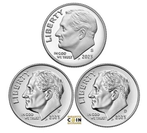 2023 P D S Dime Roosevelt CLAD PROOF S & New Mint PD all 3 Update Set - Foto 1 di 2