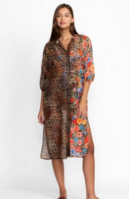 New Johnny Was Leopard Button Down  long Shirt dress L - Image 1 of 4