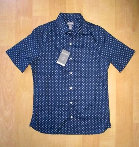 NUEVO CON ETIQUETAS $55 Van Heusen Azul Pequeños Micrófonos Algodón Poli Camisa Sin Pliegue Calce Ajustado S - Imagen 1 de 8