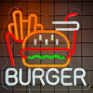 Burger Fries Neon Sign for Wall Decor Art Hamburger French Fries LED Neon Light - Picture 1 of 3