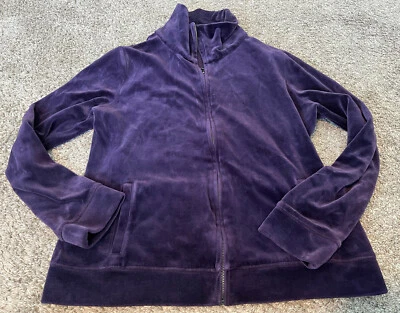 Talbots Petites Velour Purple Long Sleeve Full Zip Jacket Petite Medium - Image 1 of 3
