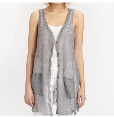 Eileen Fisher Linen Metallic Sweater Vest Size Small Open Knit - Image 1 of 4