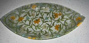 RARE STUNNING VINTAGE 70s Rosenthal Floral Leaf Glass Dish Flower Power Large - Picture 1 of 11