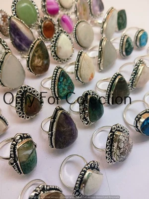 Ювелирные изделия с целебными кольцами из стерлингового серебра 925 пробы с дикой лошадью и смешанными драгоценными камнями - Изображение 1 из 4