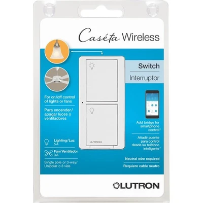 Lutron Original SMART SWITCH by Caseta, For Lights5A & Fans3A (PD-5ANS-WH-R) - Image 1 of 3