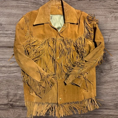 Abrigo Buckboard Western Scout de Colección Para Hombres L Cuero Flecos Chaqueta Gamuza Envejecido Foto 1 de 4