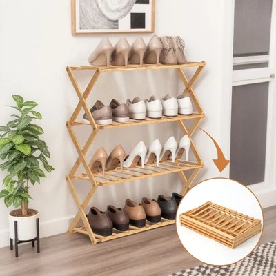 4 Ebenen Schuhregal Freistehende Bambus Regal Schuhablage Schuhe Organizer - Bild 1 von 4