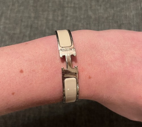 HERMÈS Bracciale Hermes Clic H Argento Crema Smalto Metallo Donna Design Classico