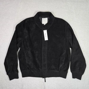 $700 Calvin Klein Genuine Leather Cow Suede Mens XL Bomber Varsity Black Jacket - Picture 1 of 13