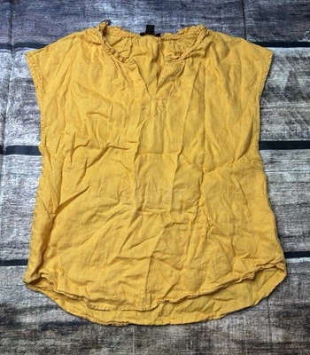 Lord & Taylor Top Womens Large Linen Yellow V-Neck - Image 1 of 4
