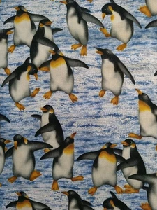 REMNANT Hoffman California Fabric "Naturescapes Style" Dancing Penguins 8"x21" - Picture 1 of 5