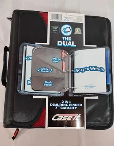 Case It Dual Ring Zipper Binder W/ Exterior Pocket Black/red 3" Capacity Handle - Picture 1 of 2