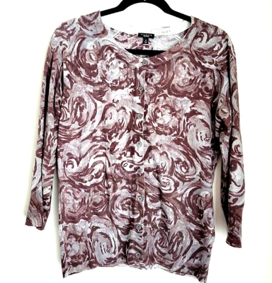 Cárdigan Suéter Talbots Talla M Mezcla Lana Tacto Suave Manga 3/4 Floral Gris Foto 1 de 4