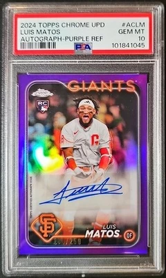 2024 TOPPS CHROME UPDATE AUTO Purple LUIS MATOS /250 ROOKIE RC PSA 10 - Image 1 of 2