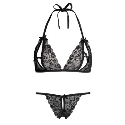 Lovehoney Sexy Bra Set Lingerie - Crotchless GString Set Peek-A-Boo - Image 1 of 2