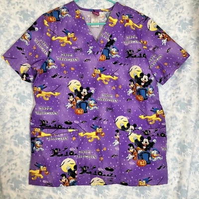 Blusa Médica Disney Halloween Mujer Pequeña Naranja Mickey Mouse Donald Goofy Pluto Foto 1 de 4