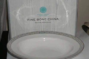 MARTHA STEWART Collection "Hightown" White/Platinum Rim Oval Serve Bowl New/Box - Picture 1 of 12