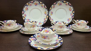 Antique coffee set floral with roses blue cobalt 5x person - Picture 1 of 8