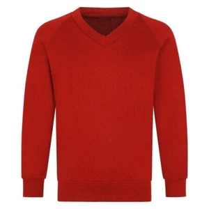 Boys Girls Red V Neck School Jumper Sweatshirt - Picture 1 of 1
