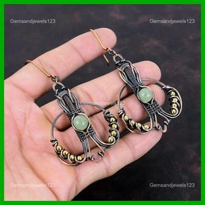 Mothers day Sale Prehnite Stone Copper Dangle Drop Wire Wrapped Earrings Jewelry - Picture 1 of 6