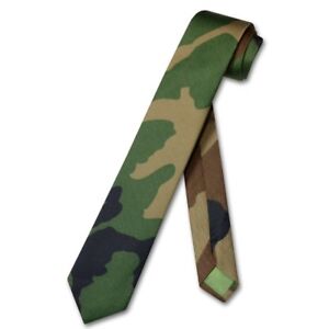 COVONA Men's Dark Green Army Camouflage NeckTie Military Skinny 2.5" Neck Tie