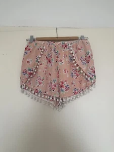 Paper Heart Floral Coral Pink Pom Pom Shorts Size S 8 - Picture 1 of 6
