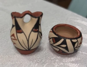 Vintage kleine indianische Hochzeitsvase & runde Vase Miniatur - Bild 1 von 12