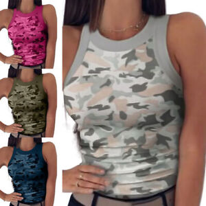 Summer Women Casual Camouflage Sleeveless Vest Tank Camo Tops Blouse T-Shirts