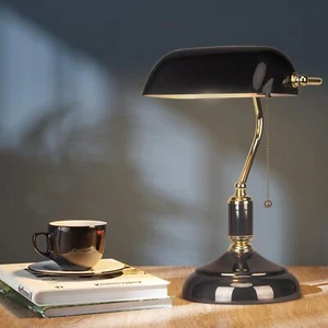 Schwarz Glas Banker Schreibtischlampe Vintage Classic American Tischleuchte S... - Bild 1 von 7