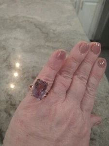 9.75 CARATS Rose De France Amethyst Fancy Ring in VermeilRG/SS, Sz 7 - Picture 1 of 12