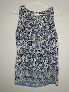 Blusa Artisan NY Para Mujer M Azul Floral Popover Sin Mangas Top Rayón Boho Cuello en V - Imagen 1 de 5