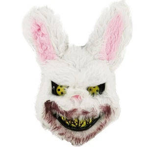 Killer Fluffy Bunny Mask Halloween Horror White Rabbit Fancy Dress Costume - Picture 1 of 1