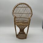 Vintage Wicker Peacock Fan Back Rattan Chair 16? Doll Plant Stand Boho Decor