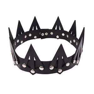 Leather Crown Unisex King Queen Gothic Crown for Halloween Masquerade Cosplay... - Picture 1 of 9