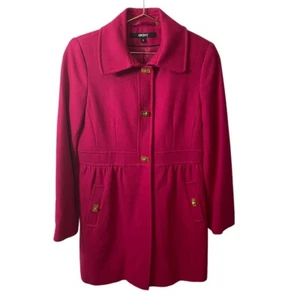 Donna Karen DKNY Turn Lock Button Hot Pink Barbiecore Wool Coat - Picture 1 of 8