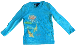 RALPH LAUREN POLO Bright Blue 3/4 Long Sleeve Tee Shirt Size 6 Koi Fish / Flower - Picture 1 of 7