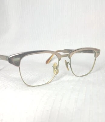 Vtg 50s Rose Gold Metal Eyeglass Frames Aluminum 46 20 MCM No Lens AsIs Screw - Image 1 of 4