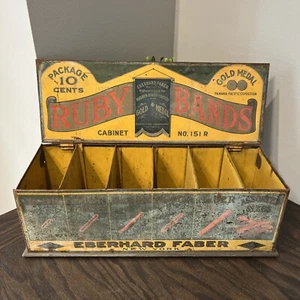 Antiguo lápiz de borrar bandas de rubí Eberhard Faber 1915 pantalla de publicidad de plomo - Imagen 1 de 15