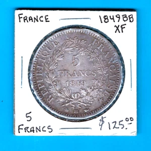 FRANCE - BEAUTIFUL HISTORICAL HERCULES SILVER 5 FRANCS, 1849 BB, KM# 756.2 - Picture 1 of 5