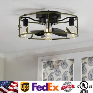 19" Ceiling Fan Light Kit Industrial Cage Flush Mount LED Chandelier with Remote - Picture 1 of 11
