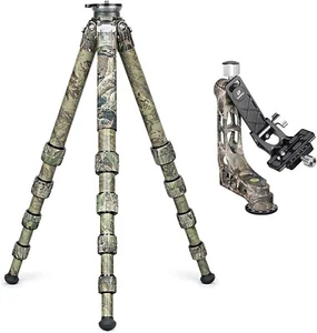 Leofoto Full Camo LS-365CEX +PG-1 Gimbal Head CF Tripod Built-In Leveling Base  - Picture 1 of 11