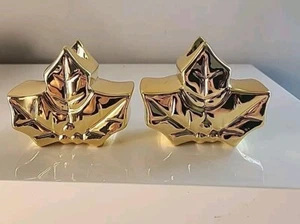 Gold Colored Leaf Chrismas Candle Holders Set Of 2 - Picture 1 of 13