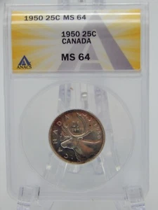 Anacs MS 64 1950 Canadá 25 centavos cuarto de plata #BT-235 - Imagen 1 de 4