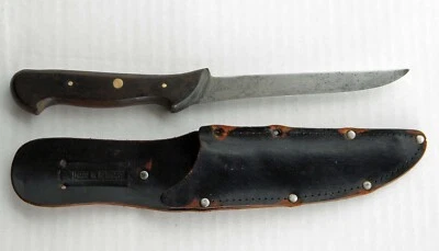 Cuchillo deshuesador de colección marca Solingen Alemania de 10" con hoja de 5", mango de madera, funda Foto 1 de 4