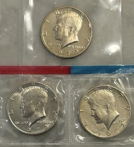 1972 P D S Kennedy Half Dollar - Proof & BU 3 Coin Lot - Mint Cello Uncirculated - Picture 1 of 5