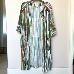 Peck & Peck Open Front Duster Womens Large Linen Blend Multi Color NWT - Picture 1 of 8