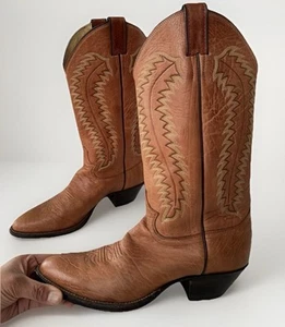 Justin Brown Tan Leather Western Cowboy Embroidered Boots Shoes Men’s Size 8 - Picture 1 of 10
