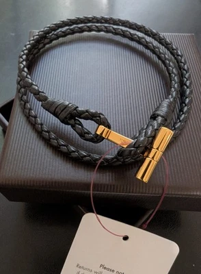 Pulsera Tom Ford Hombre Cuero Marrón Trenzado con Latón "T" - Nueva en Caja Foto 1 de 4