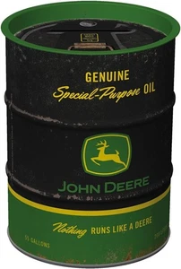 Vintage Style Retro Money Box Oil Barrel Shape Tin - JOHN DEERE Grey  & Green - Picture 1 of 3