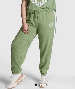 PINK Victorias Secret Womens Green Campus Jogger Sweatpants Sz L - Picture 1 of 9